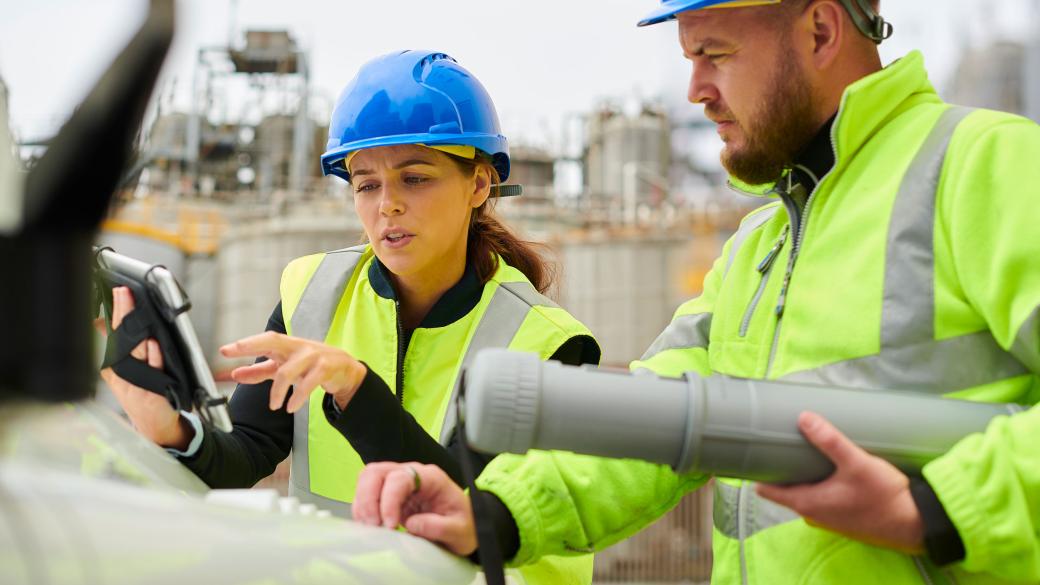 Two contractors carrying out factory LEV inspection