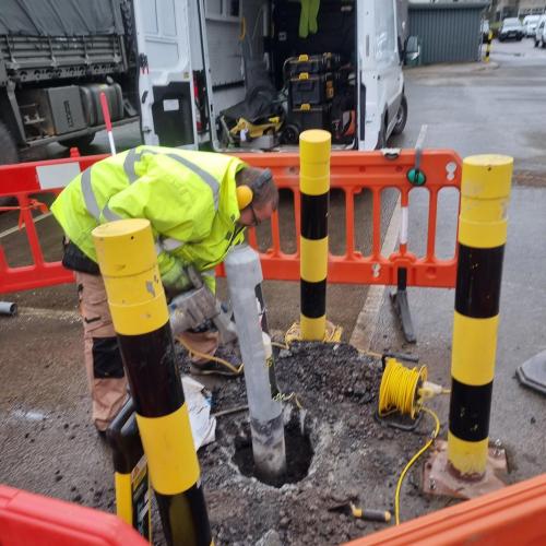 Burgun Contractors installing new lamp posts