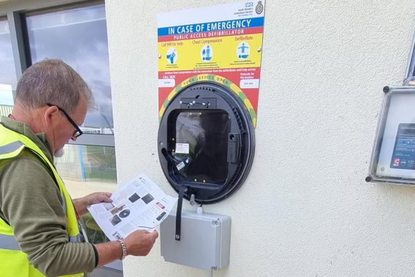 Burgun Contractors installing a new defibrillator in Exeter